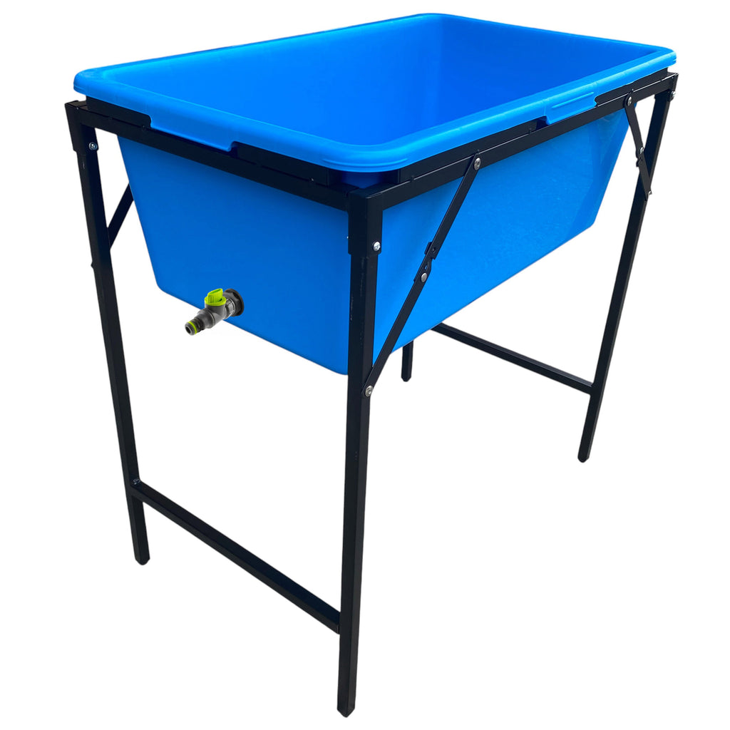 Blue 90L Dog Bath with Stand & Drain Valve