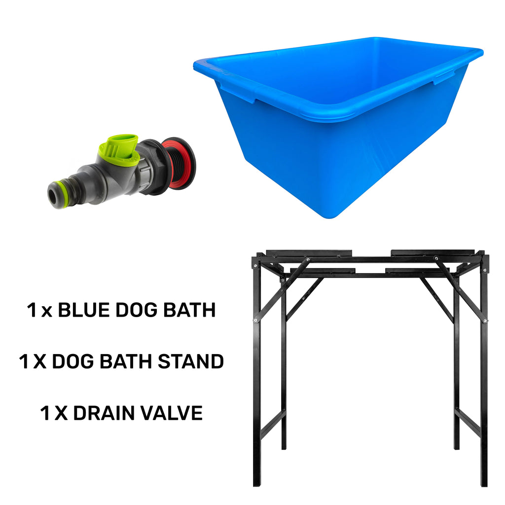 Blue 90L Dog Bath with Stand & Drain Valve