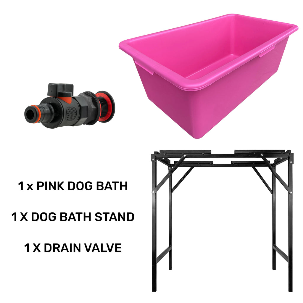 Pink 90L Dog Bath with Stand & Drain Valve